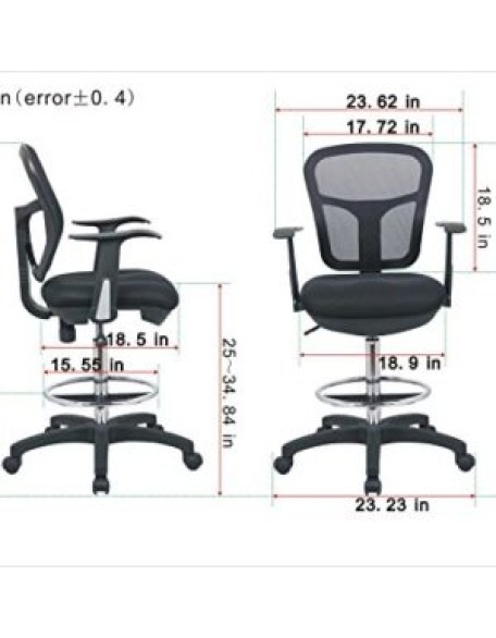 Drafting Chair with Foot Ring, Mesh Back Drafting Clerk Stool, Adjustable Height, Removable Arms Swivel Chair for Office Home