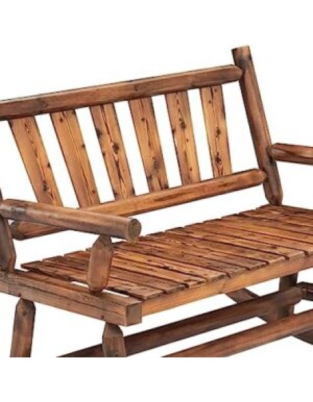 KINTNESS Outdoor Wood Double Rocking Chair - 2-Person Patio Rocker Bench for Balcony Yard Poolside