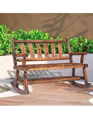 KINTNESS Outdoor Wood Double Rocking Chair - 2-Person Patio Rocker Bench for Balcony Yard Poolside