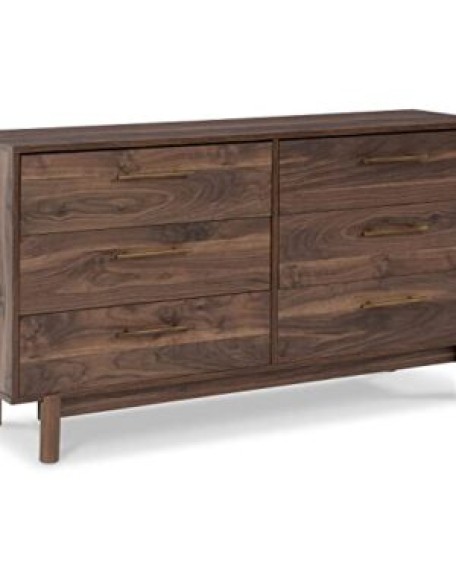 Signature Design by Ashley Calverson Mid-Century Modern 6 Drawer Dresser, Mocha Brown