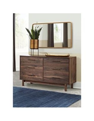 Signature Design by Ashley Calverson Mid-Century Modern 6 Drawer Dresser, Mocha Brown