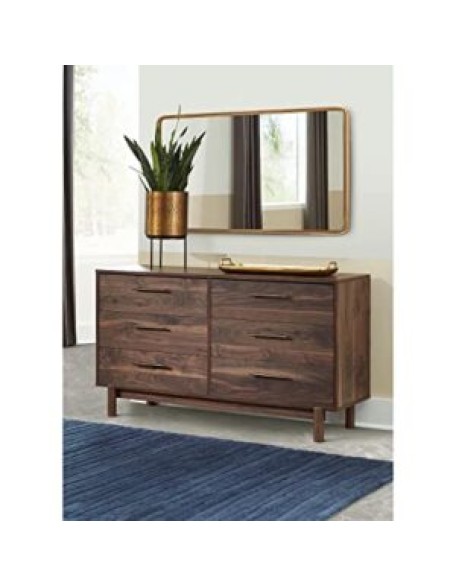 Signature Design by Ashley Calverson Mid-Century Modern 6 Drawer Dresser, Mocha Brown