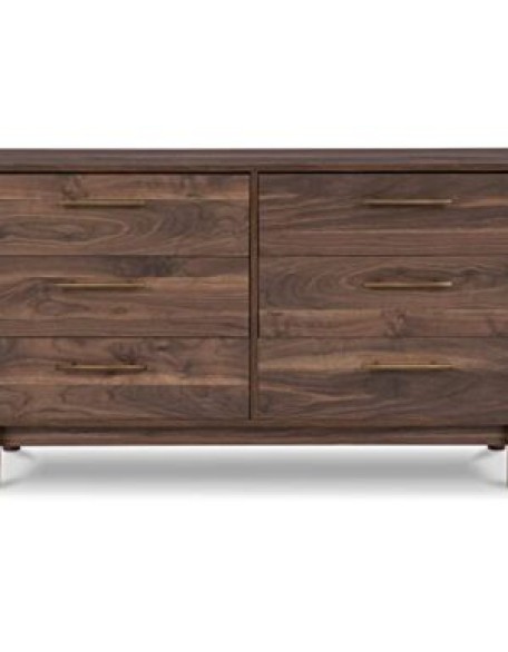 Signature Design by Ashley Calverson Mid-Century Modern 6 Drawer Dresser, Mocha Brown