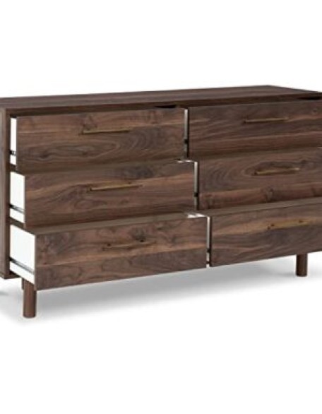 Signature Design by Ashley Calverson Mid-Century Modern 6 Drawer Dresser, Mocha Brown