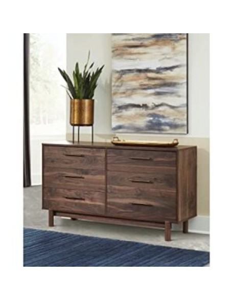 Signature Design by Ashley Calverson Mid-Century Modern 6 Drawer Dresser, Mocha Brown