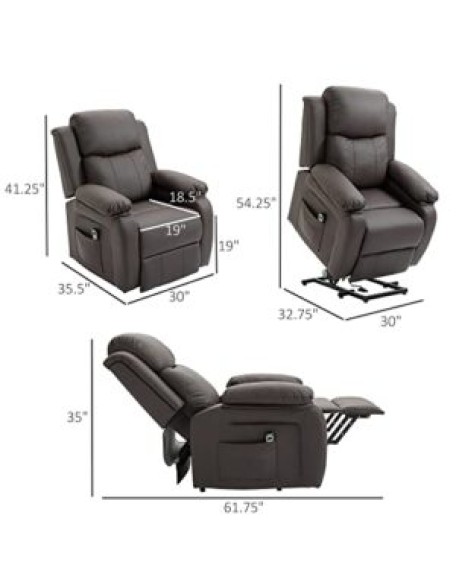 Living Room Power Lift Chair, PU Leather Electric Recliner Sofa Chair for Elderly with Remote Control, 3 Positions, Side Pockets, Extended Footrest, Brown