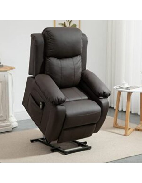 Living Room Power Lift Chair, PU Leather Electric Recliner Sofa Chair for Elderly with Remote Control, 3 Positions, Side Pockets, Extended Footrest, Brown