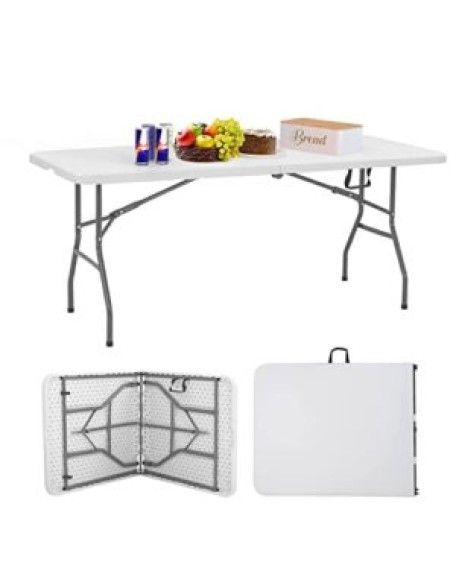 FDW Folding Tables, Plastic 6ft Folding Table,Half Portable Foldable Table for Parties, Backyard Events,White