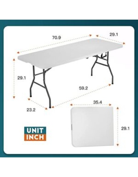 FDW Folding Tables, Plastic 6ft Folding Table,Half Portable Foldable Table for Parties, Backyard Events,White