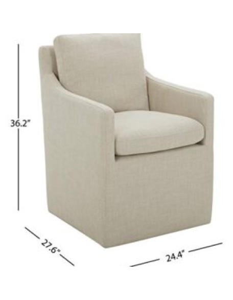 Vivianne Modern Upholstered Dining Chair with Casters, 24.4"W, Linen