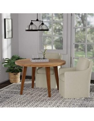 Vivianne Modern Upholstered Dining Chair with Casters, 24.4"W, Linen