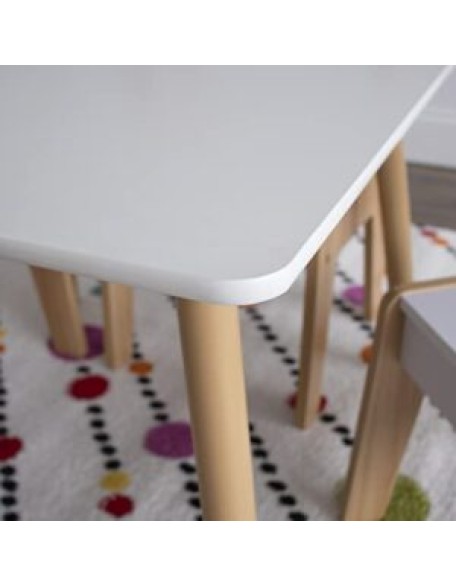 White/Natural Modern Wood Kids Table and 4 Chairs Set