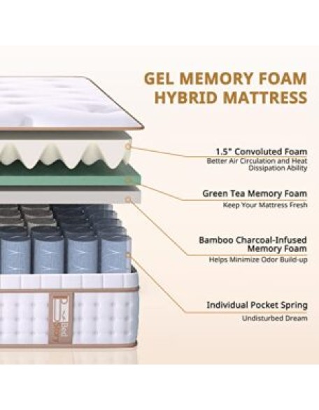 10" Hybrid Twin Mattress in a Box, Gel Memory Foam Mattress with Pocket Spring, Medium Firm Mattress with Dual Brim Design for Supportive&Pressure Relieving&Motion Isolated Sleep, Made in USA