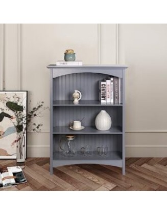 3 Tier Bookcase with 2 Arched Supports, 40 Inches, Gray