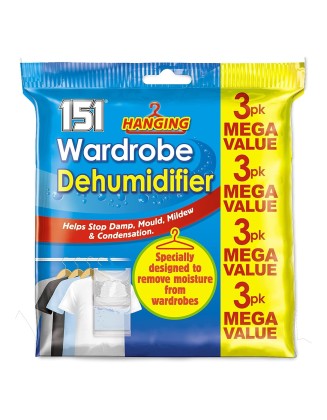 151 Hanging Wardrobe Dehumidifier Bags Mega Value 3 Pack