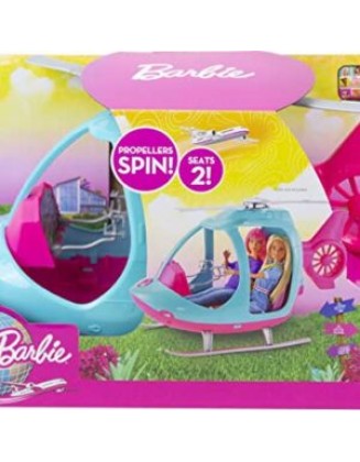 Barbie Helicopter with Spinning Rotors, Pink and Blue 2-Seater Design with Seatbelts and Pilot "Controls"